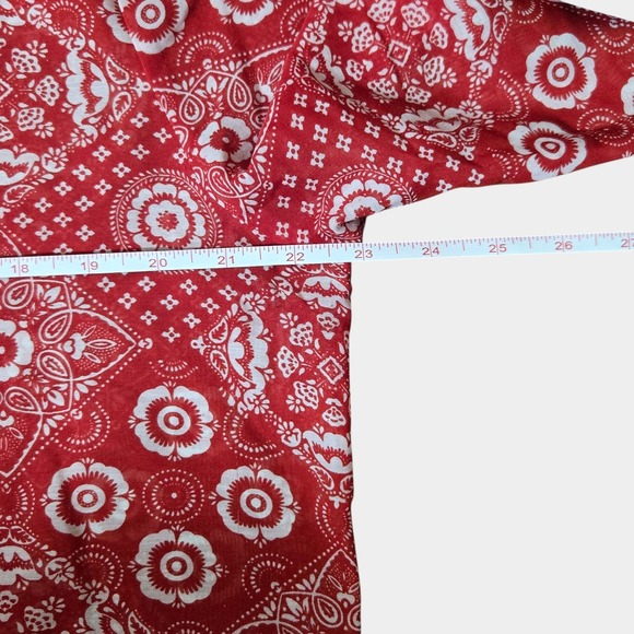 Talbots Floral Bandana Printed Kimono Sleeve Tunic Red L Boho Summer Vacation - Picture 7 of 9